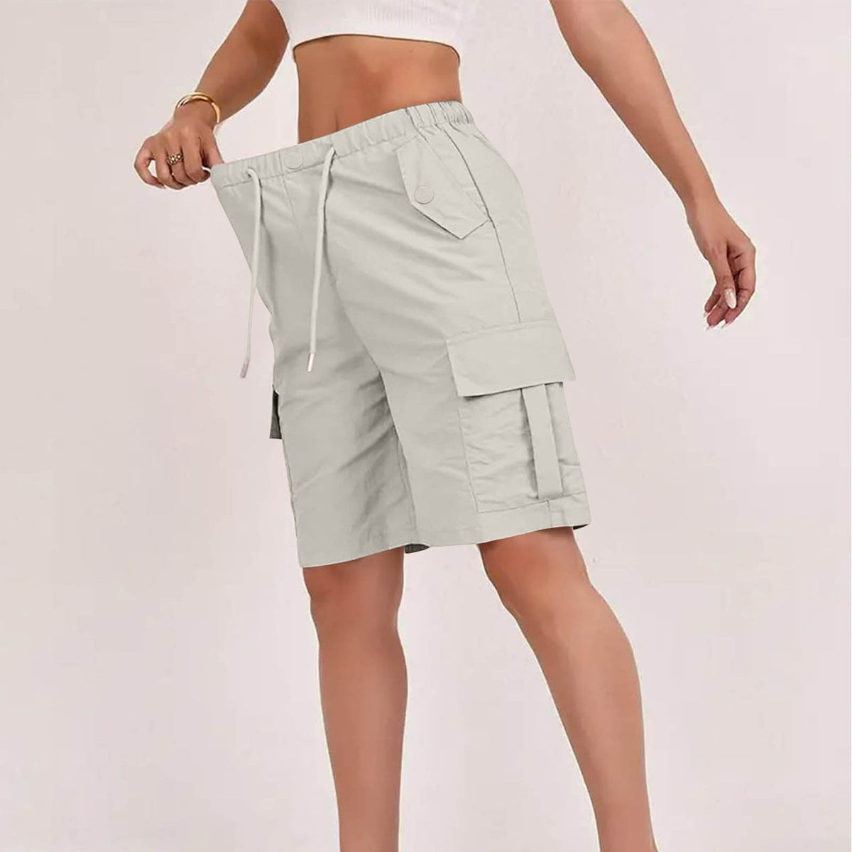 Womens High-waisted Casual Fashion Shorts With Pockets Buttons And A Drawstring