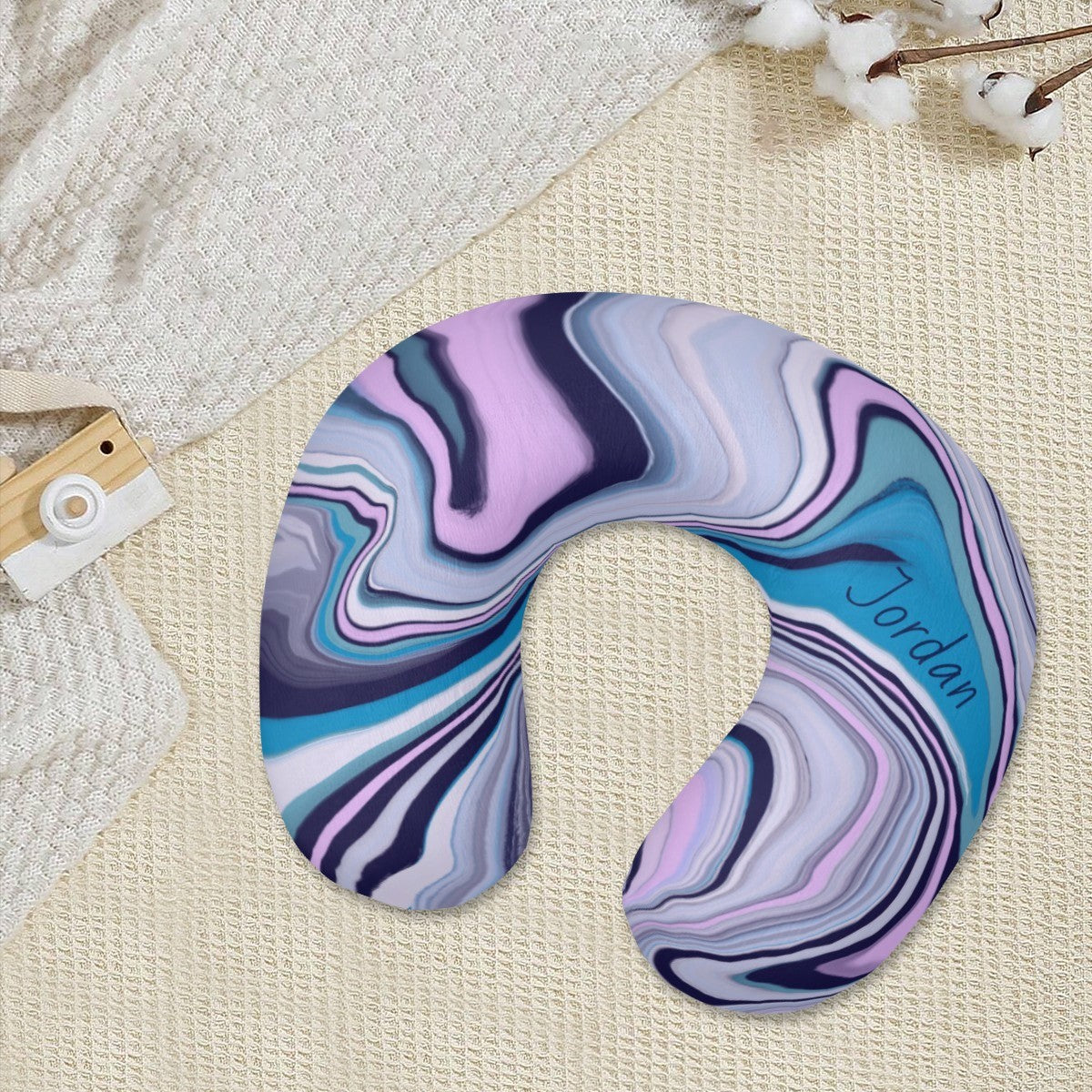 Personalized Marble Swirl Travel Neck Pillow | Custom Name Gift
