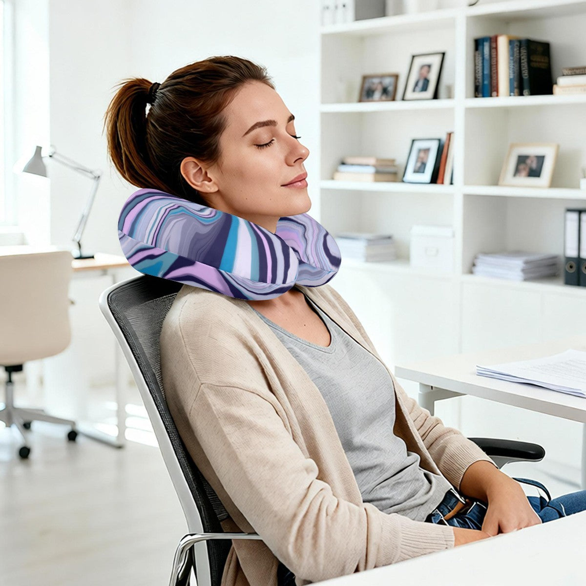 Personalized Marble Swirl Travel Neck Pillow | Custom Name Gift