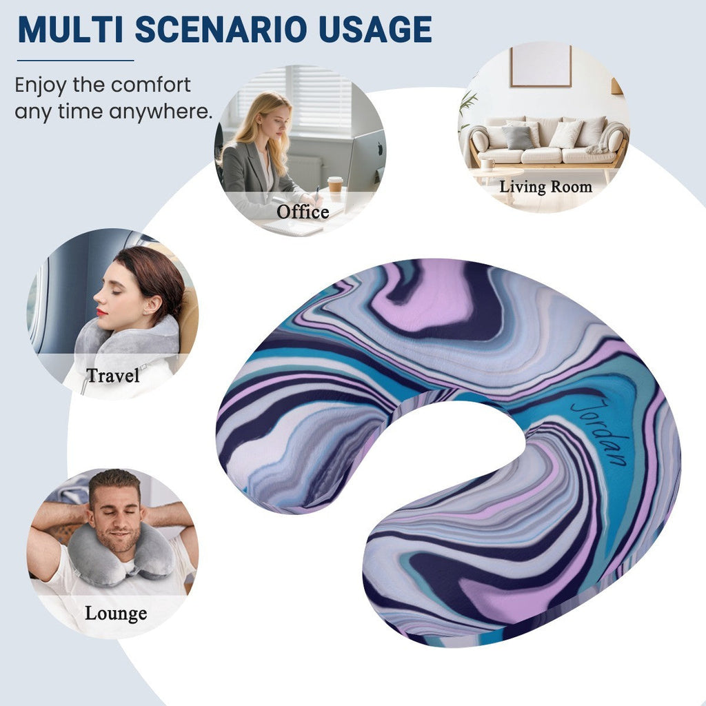 Personalized Marble Swirl Travel Neck Pillow | Custom Name Gift