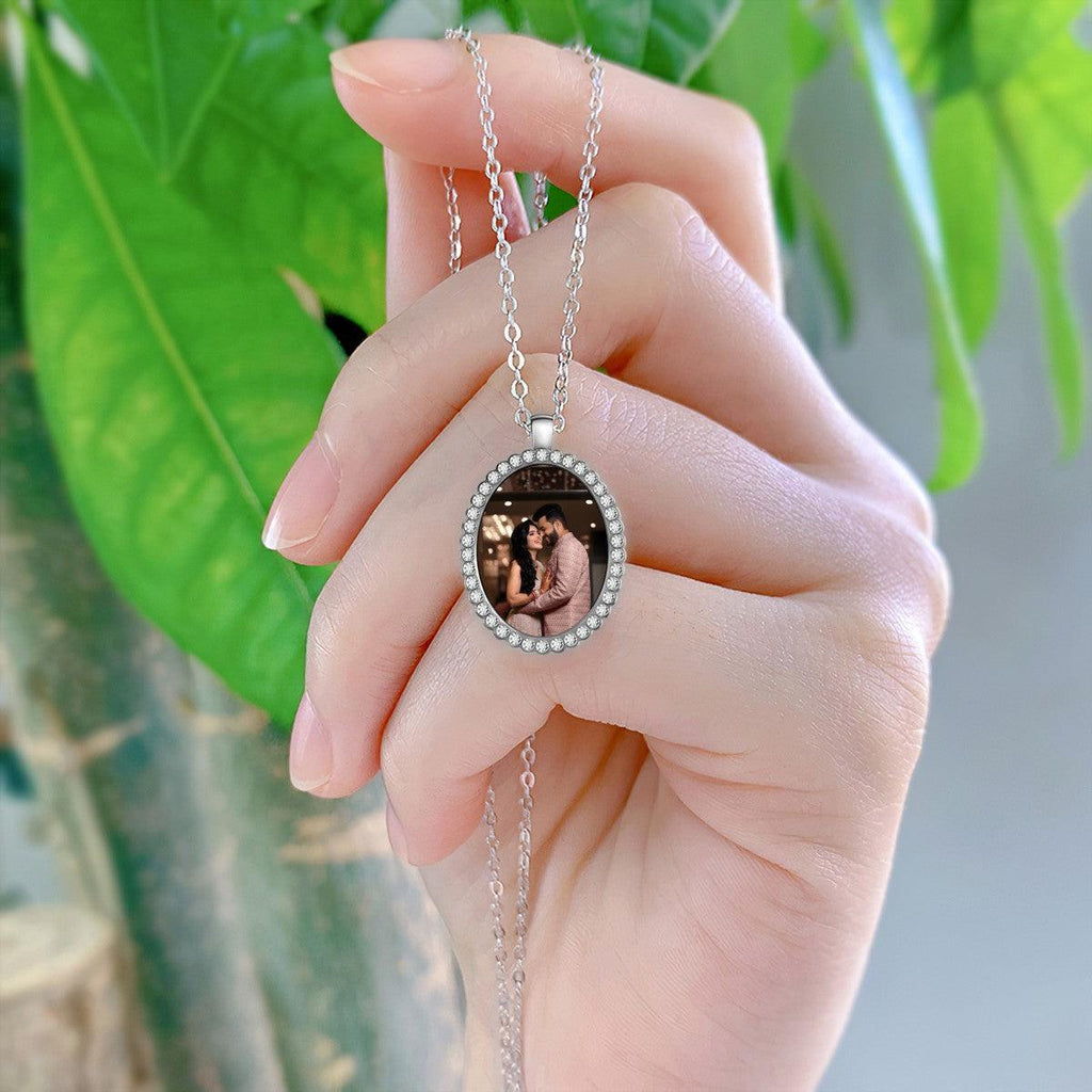Custom Photo Oval Pendant Necklace – Personalized Photo Charm | Silver