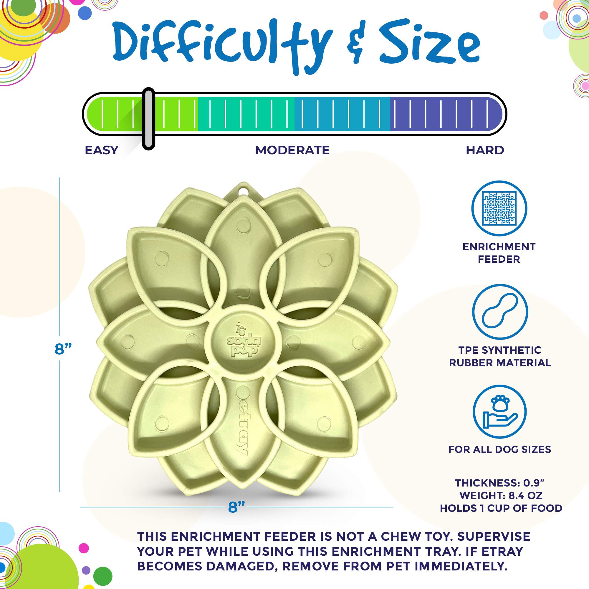 Mandala Softie eTray Shallow Slow Feeder Dog Bowl with Suction Cups |  USA Made