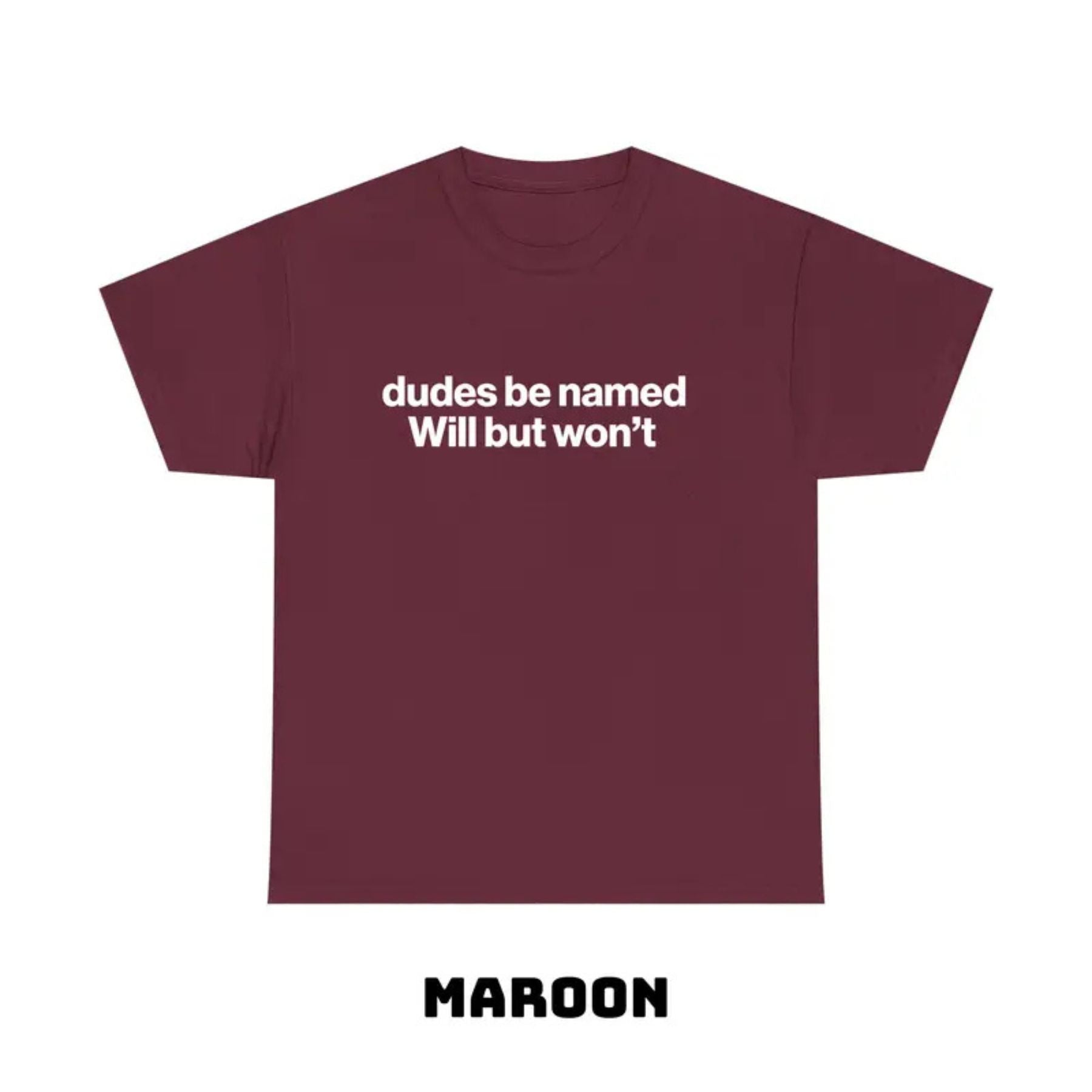 "Dudes Be Named Will But Won’t" Funny T-Shirt – Ironic Sarcastic Graphic Tee, Unisex Cotton Shirt