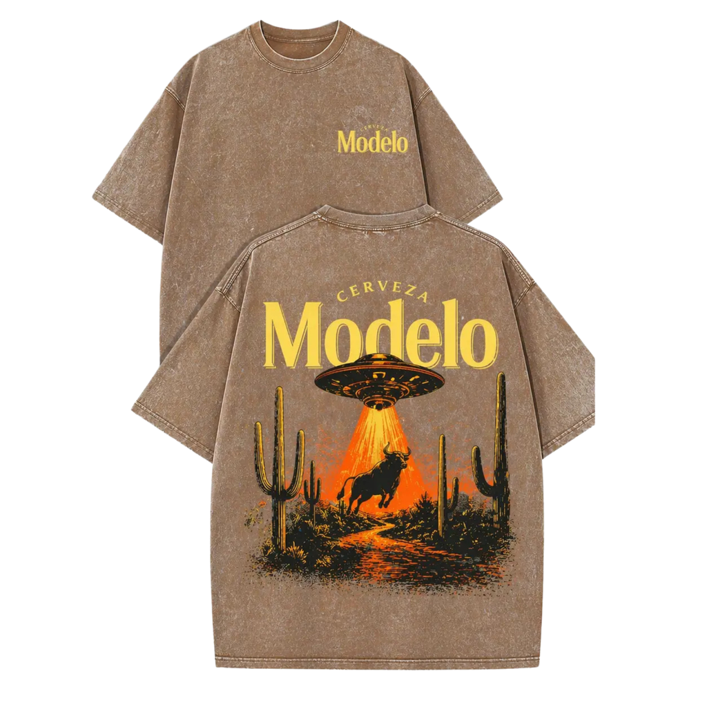 Cerveza Modelo UFO Bull Heist T-Shirt – Vintage Washed Desert Graphic Shirt
