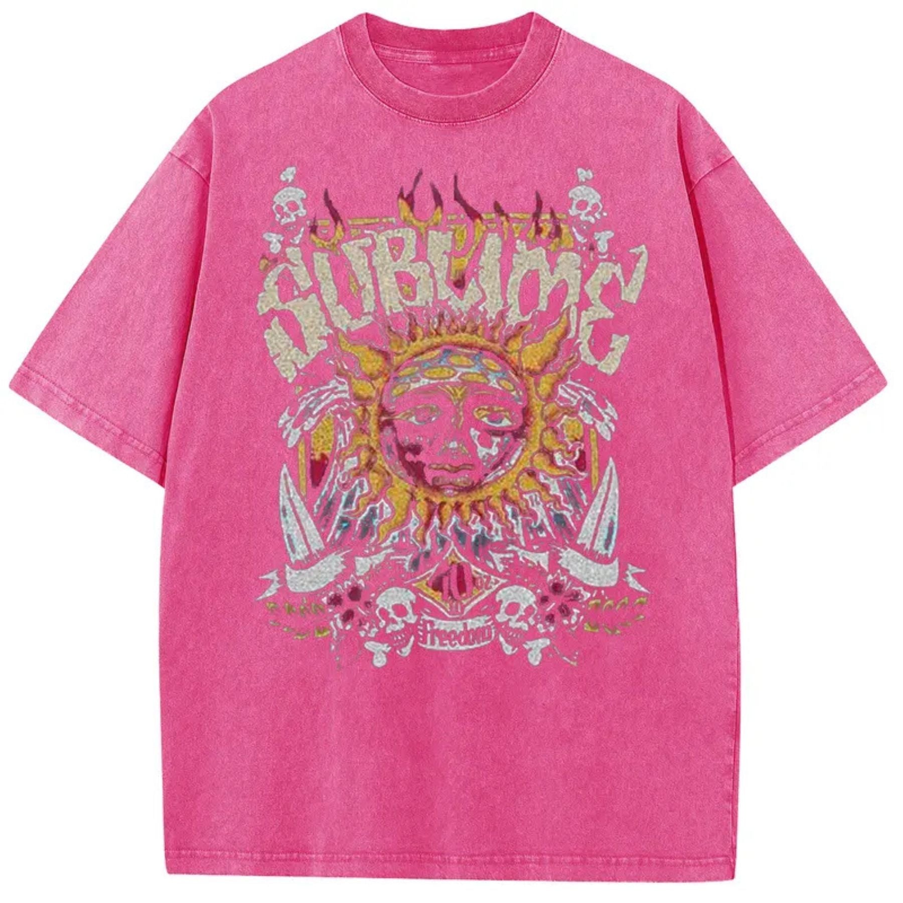 Sun Pattern Acid Washed T-Shirt – Oversized Unisex Vintage Graphic Tee