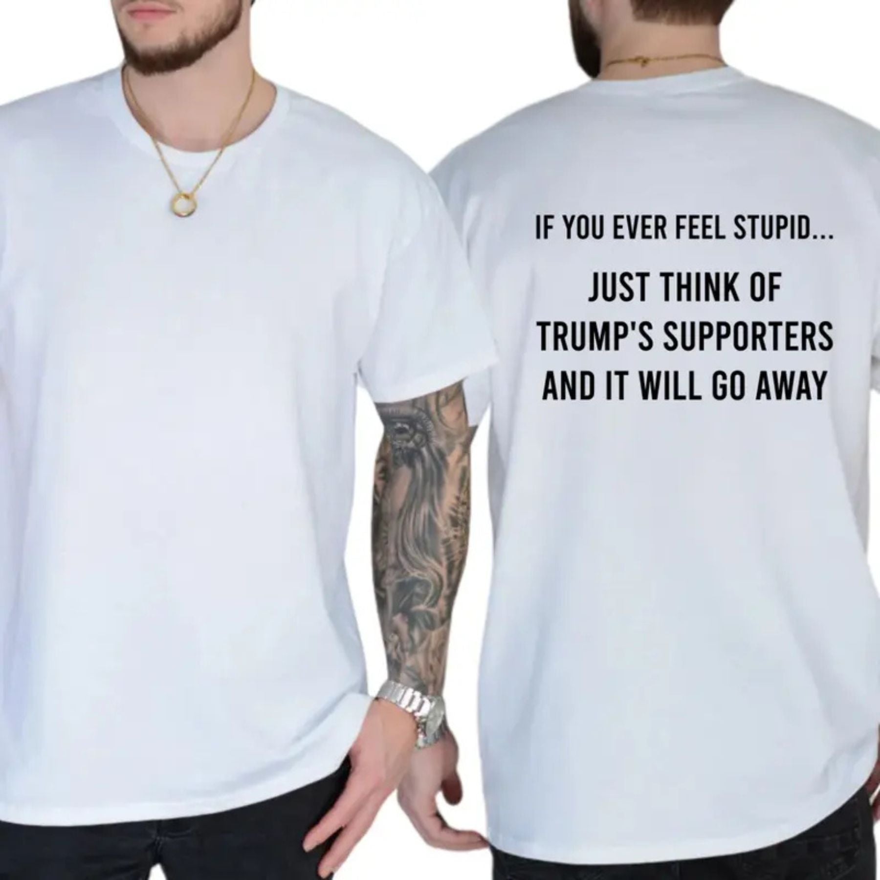 "Think Of Trump's Supporters" Funny Sarcastic Liberal T-Shirt – Bold Progressive Statement Graphic Top, Urban Political Satire Tee