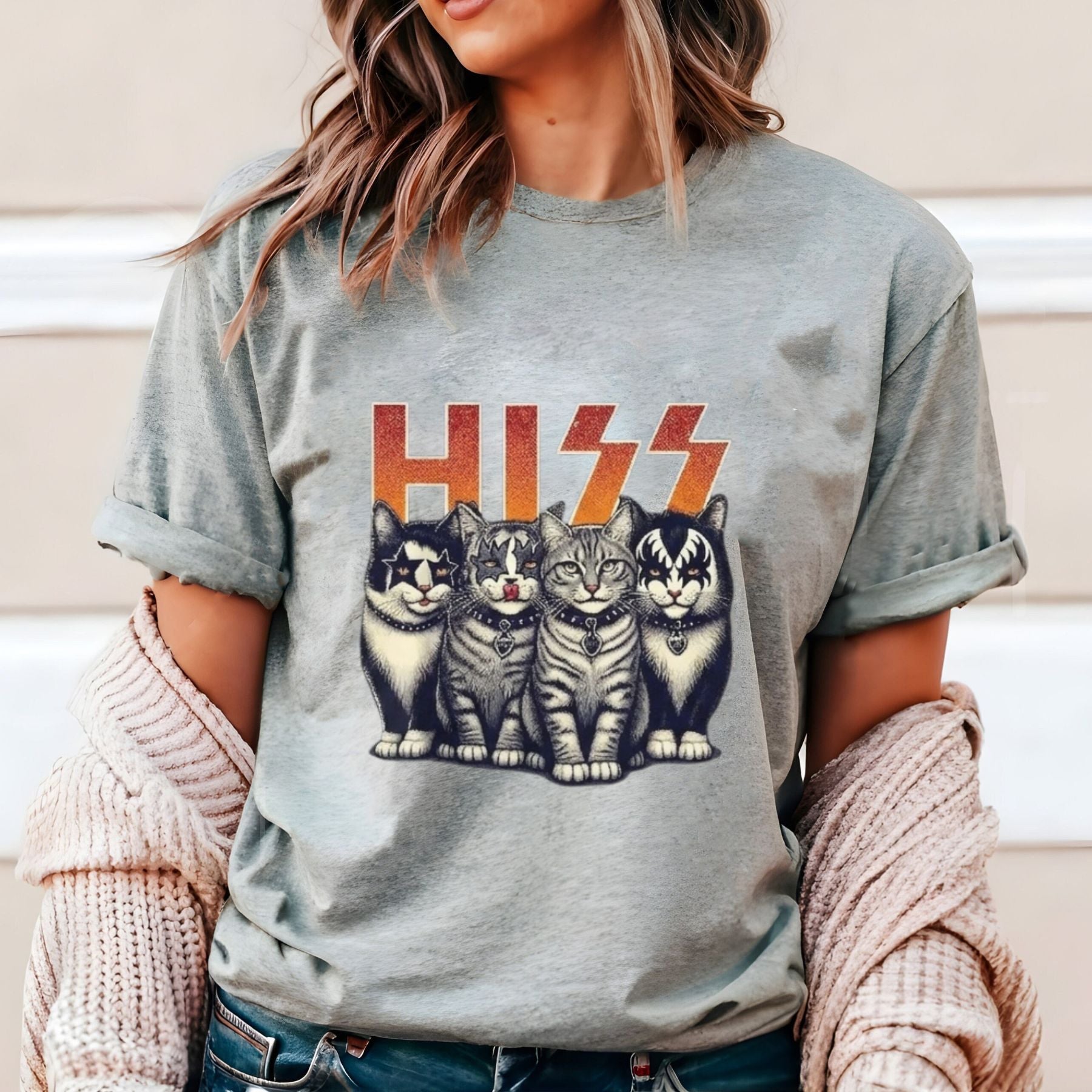 Hiss Funny Cats Rock T-Shirt – Kittens Rock Band Parody Graphic Tee, Unisex Cotton Shirt