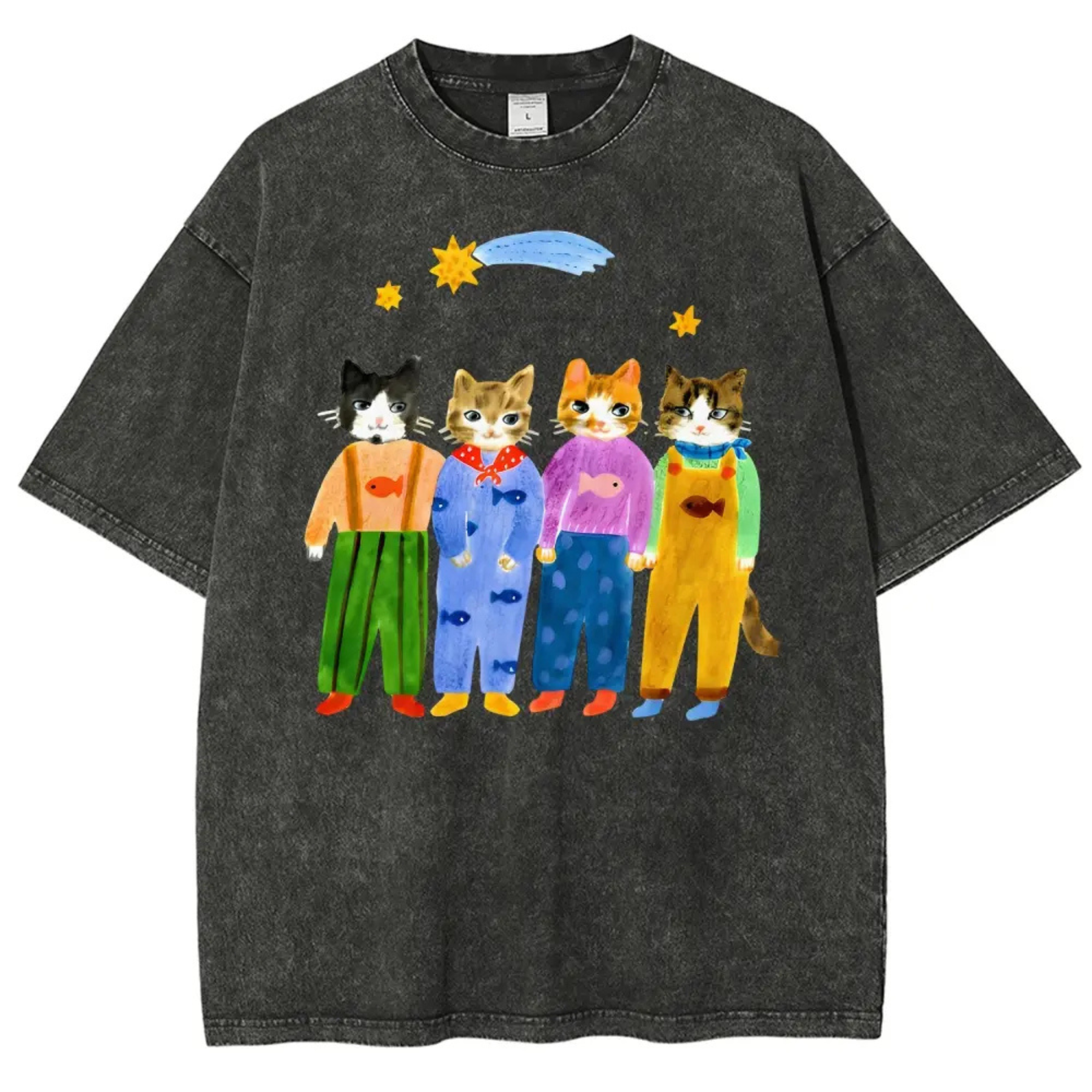 Dungaree Cat Retro Graphic Tee – Whimsical 90s Vintage Pet Shirt