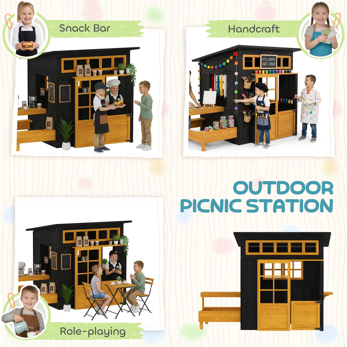 Chalkboard Cottage Playhouse with Picnic Table