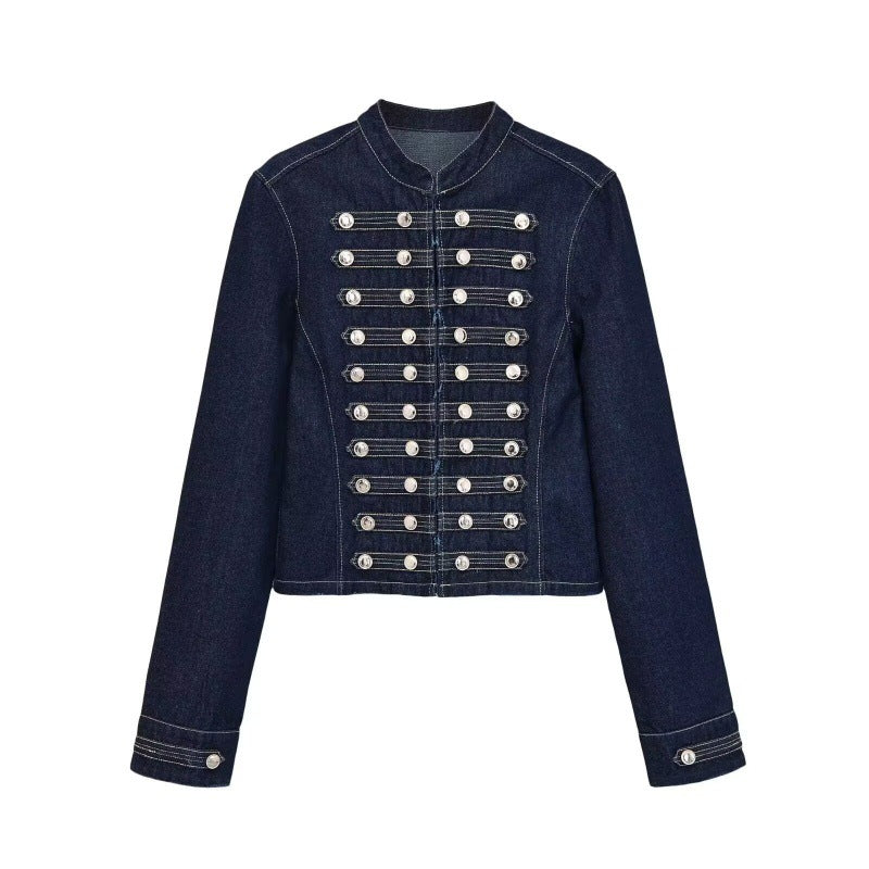 Womens Distressed Vintage Buttoned Denim Jacket