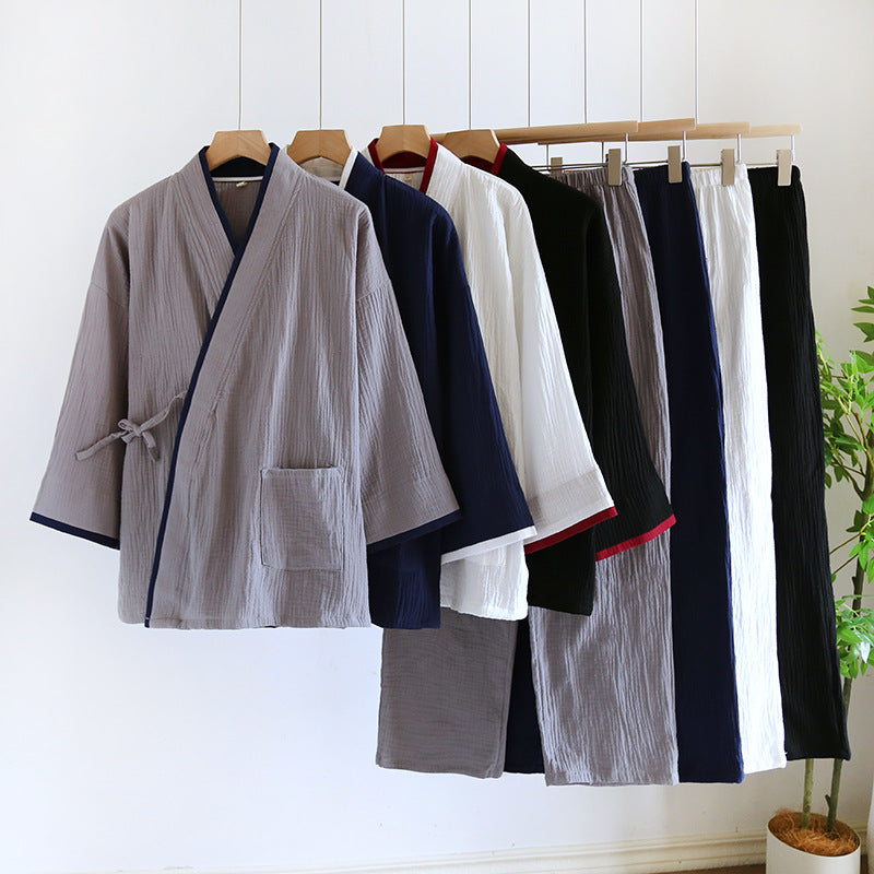 Mens Kimono Hanfu Pure Cotton Gauze Pajama Set