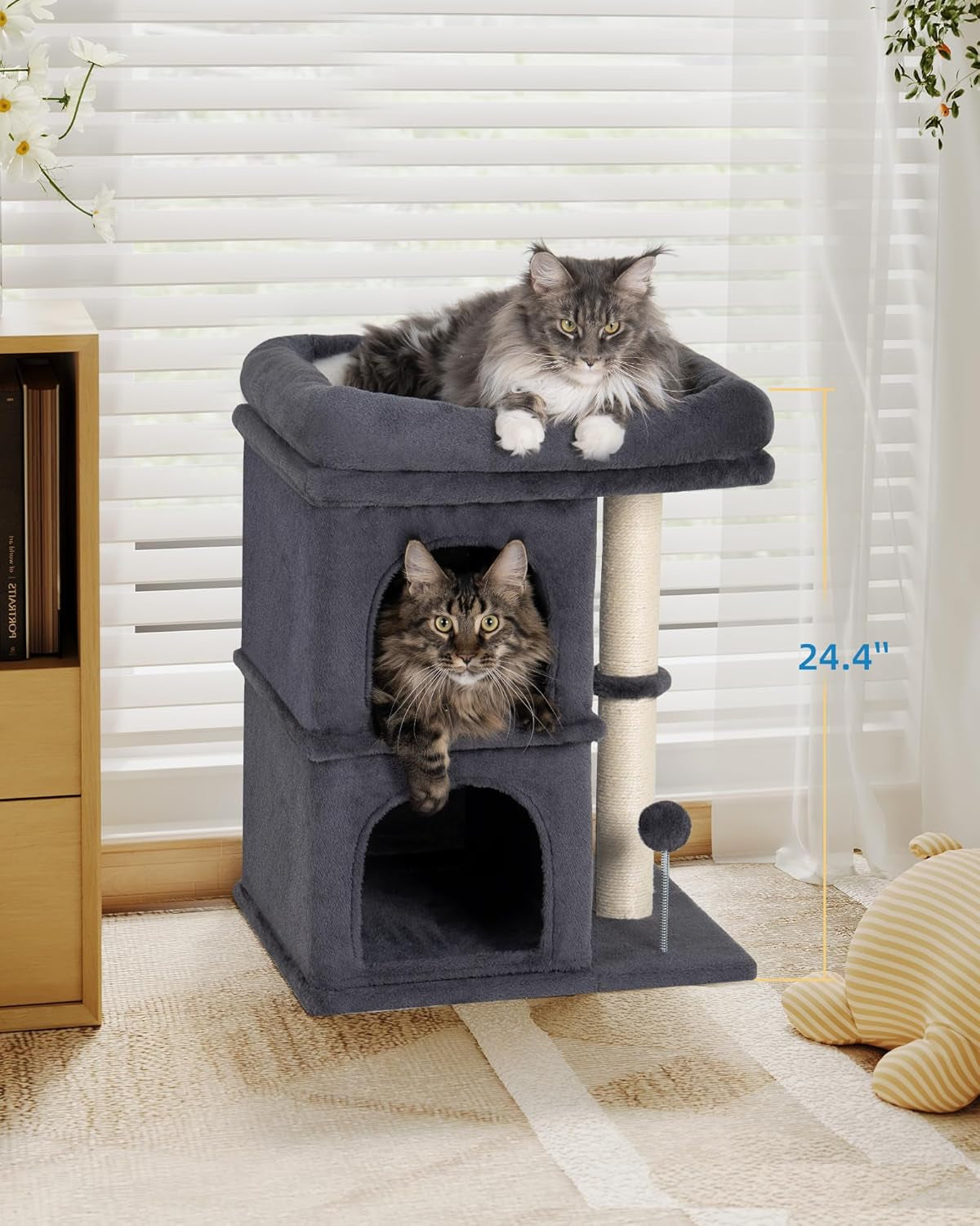 24in Cat Tree for Large Cats with Perch, Condos & Scratcher