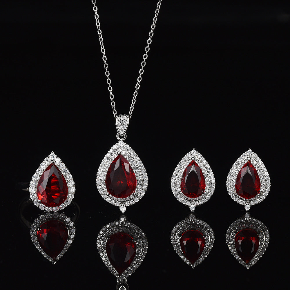 Fashionable Color Gemstone Full-Diamond Waterdrop Zircon Necklace