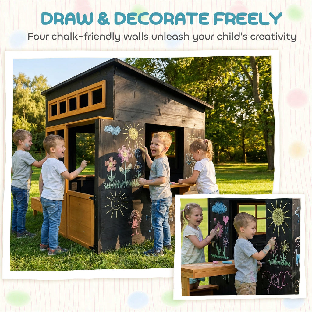 Chalkboard Cottage Playhouse with Picnic Table