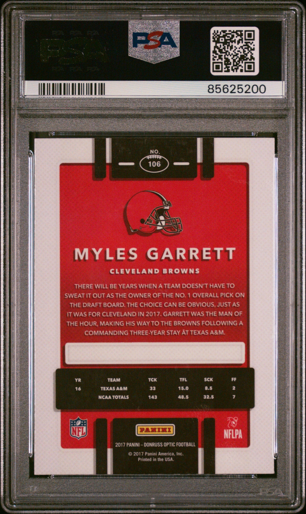 Graded 2017 Panini Donruss Optic Myles Garrett #106 Rookie RC Football Card PSA 9 Mint