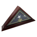 Flags Connections - 5x9 Burial/Funeral/Veteran Flag Elegant Display Case with Base, Solid Wood, Mahogany Finish (Army-Marine-Navy-Air Force).