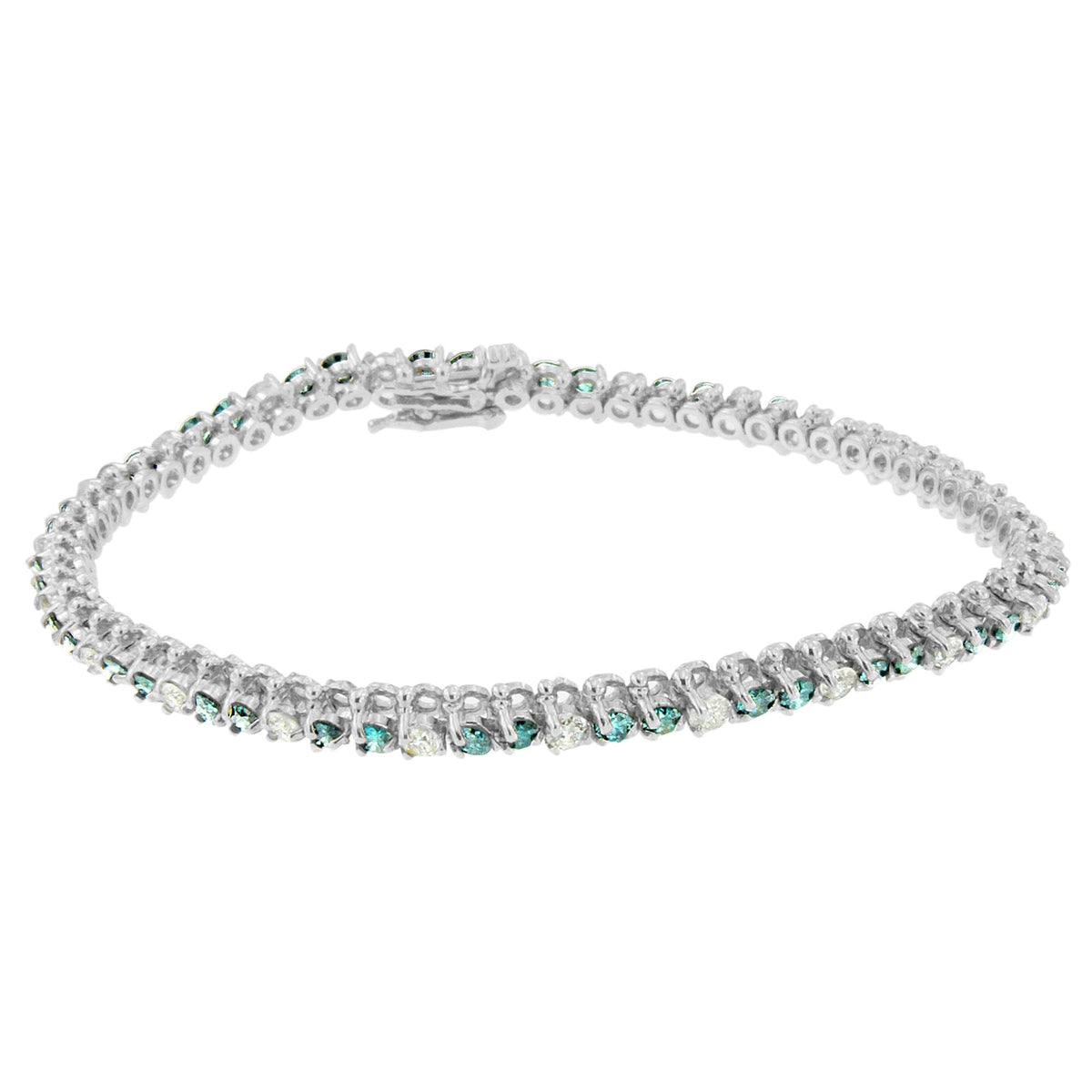 14K White Gold 4-5/8 Cttw White and Blue Diamond Tennis Bracelet 7 Inch