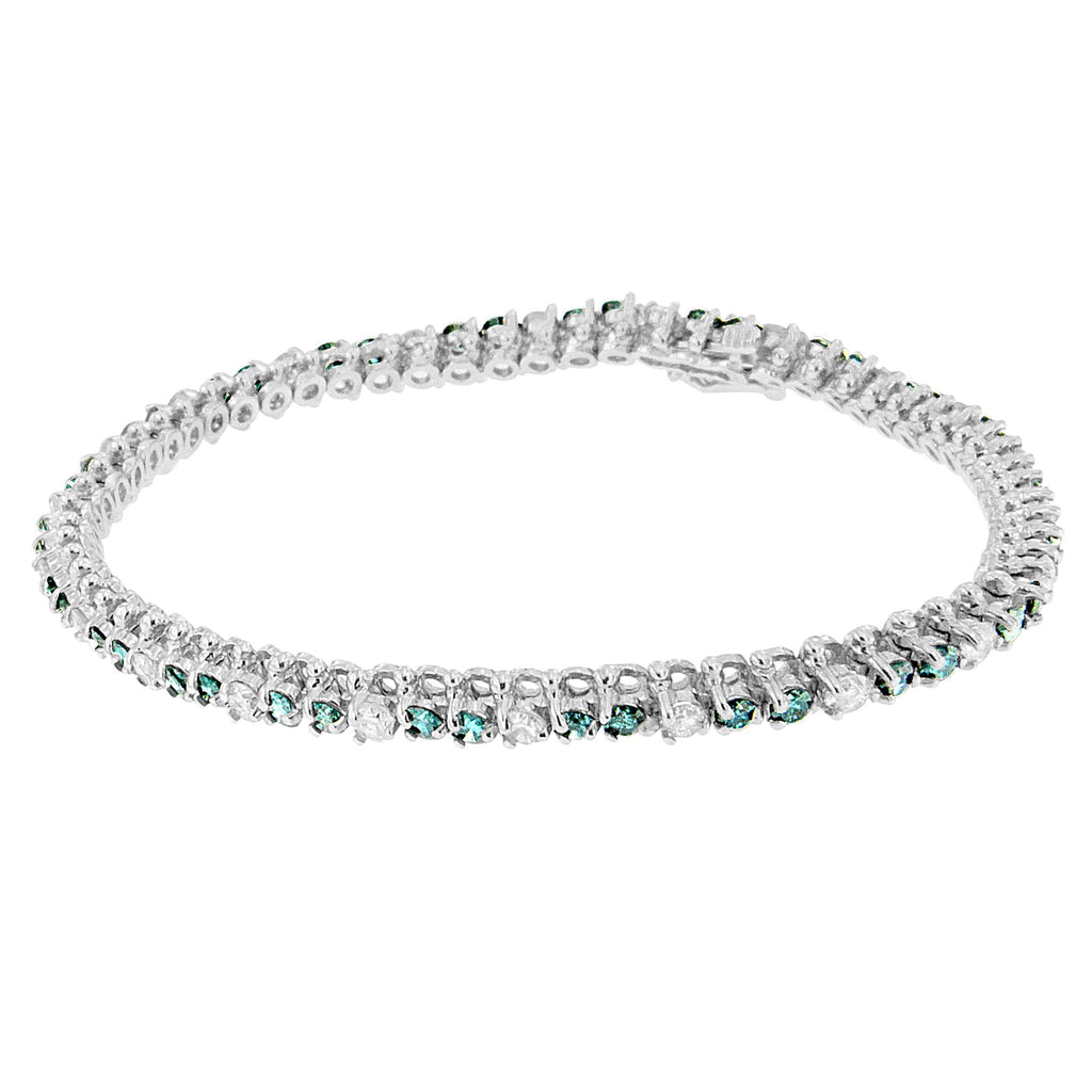 14K White Gold 4-5/8 Cttw White and Blue Diamond Tennis Bracelet 7 Inch