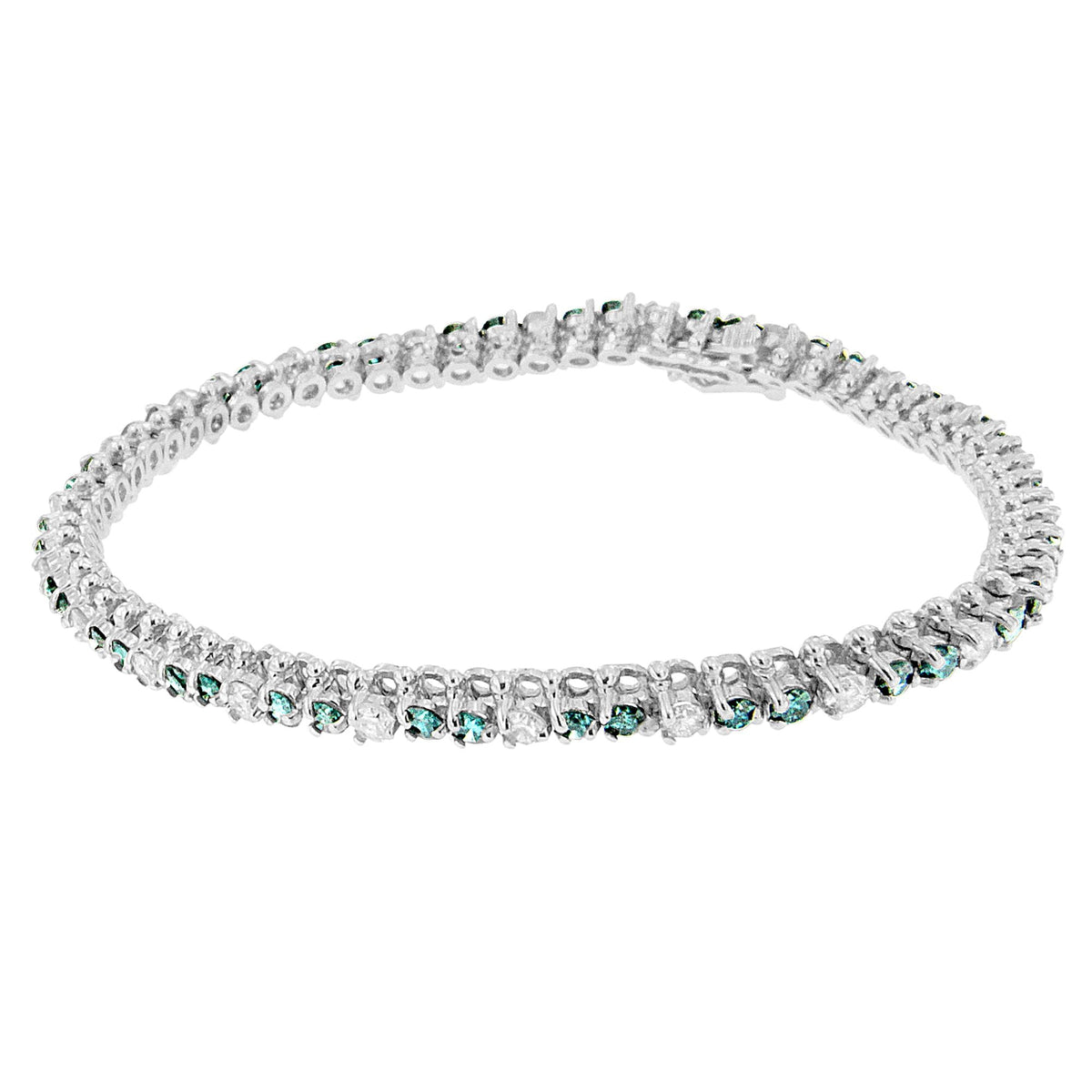 14K White Gold 4-5/8 Cttw White and Blue Diamond Tennis Bracelet 7 Inch