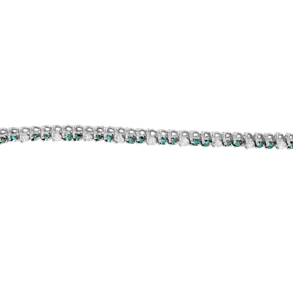 14K White Gold 4-5/8 Cttw White and Blue Diamond Tennis Bracelet 7 Inch