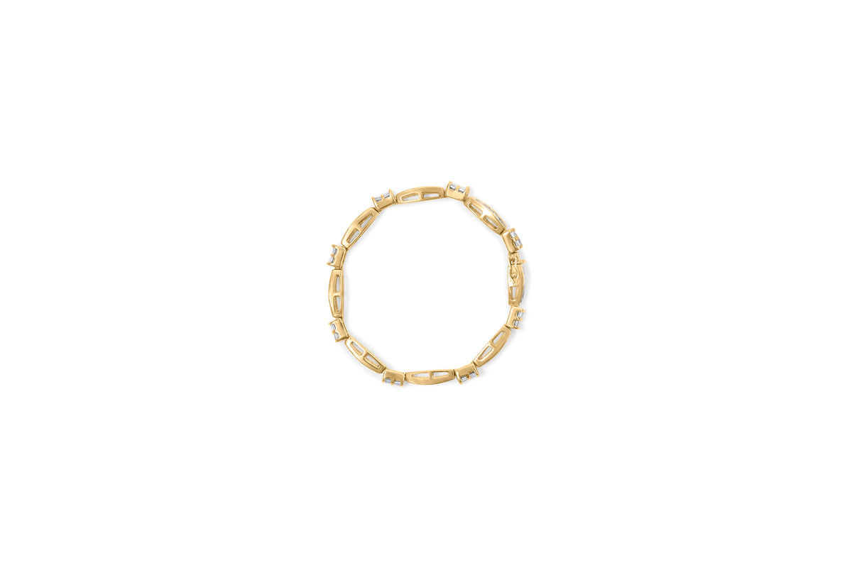 14K Yellow Gold Princess and Baguette Cut Diamond Beaded Bracelet (3.00 cttw, H-I Color, SI1-SI2 Clarity)