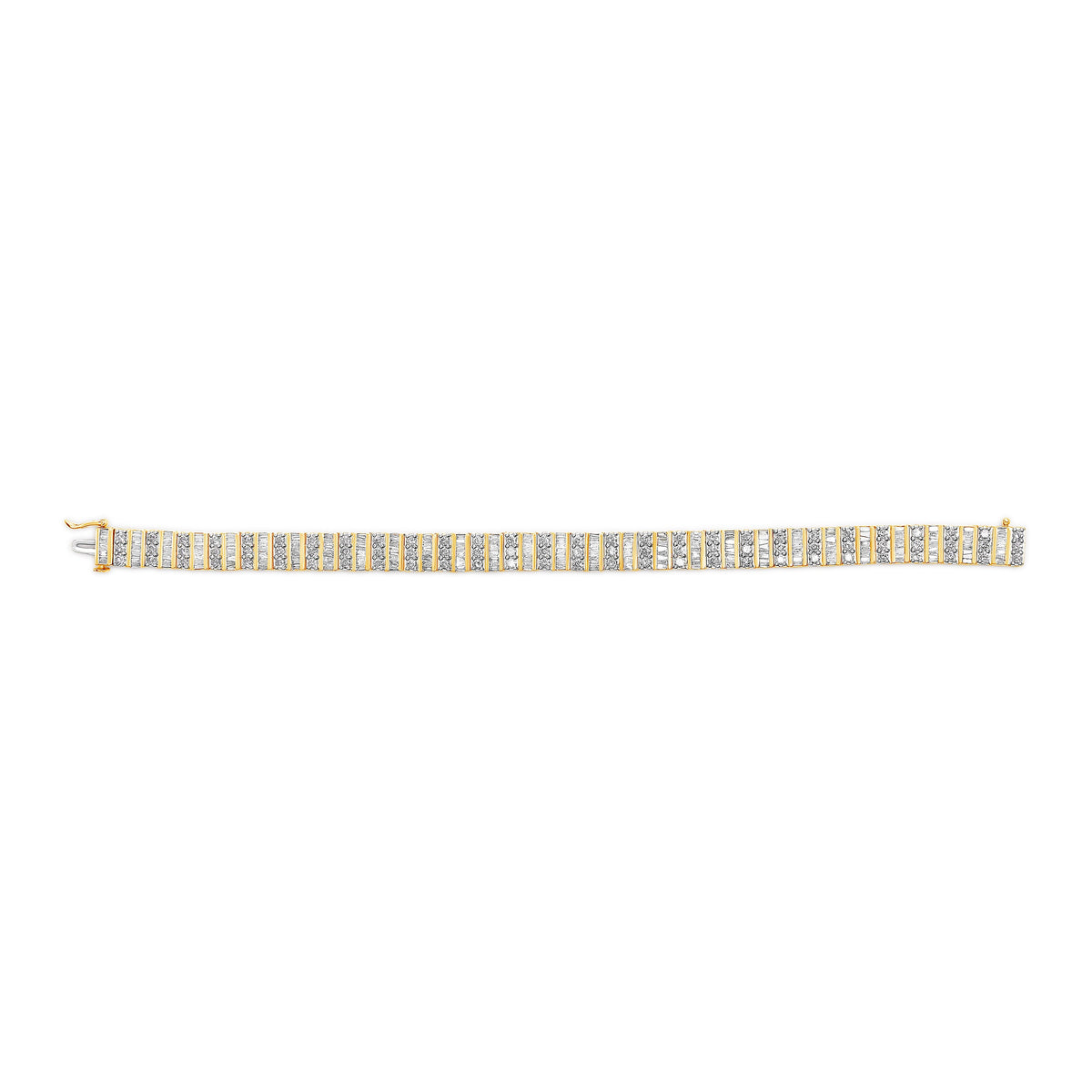 14K Yellow Gold 5.50 Cttw Round and Baguette Diamond Link Bracelet