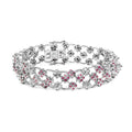 14K White Gold Pink Sapphire and Diamond Floral Lattice Link Bracelet - 7.25" Inches
