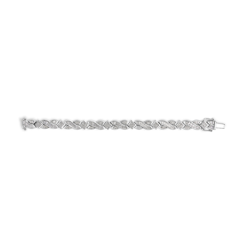 14K White Gold 8 1/5 Cttw Diamond Geometric Twisted Link Bracelet