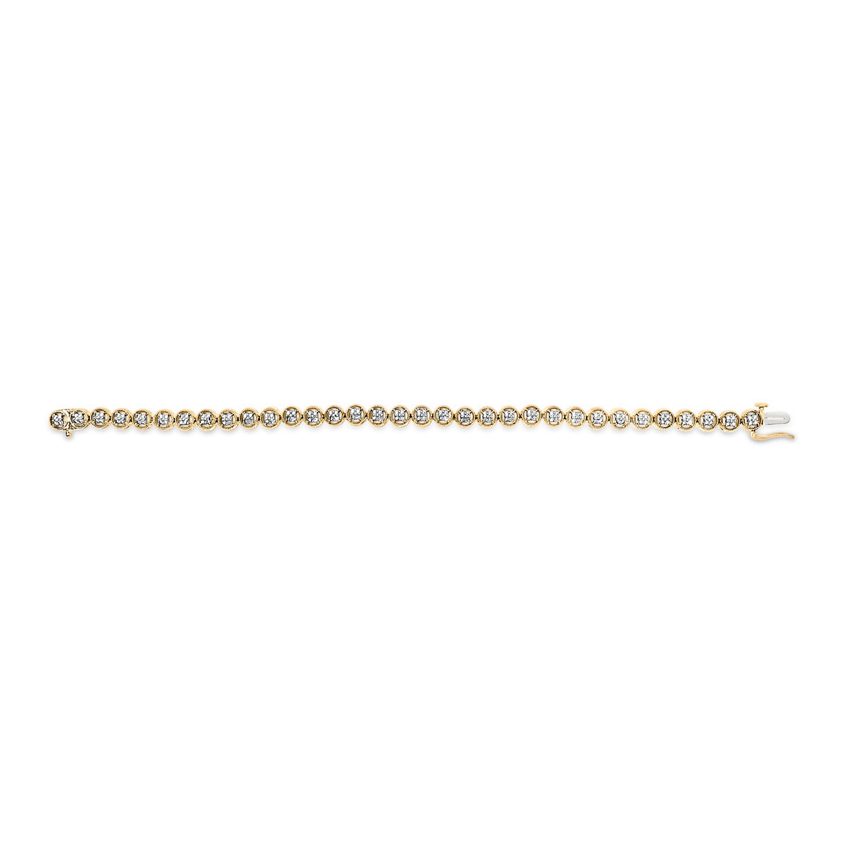 14K Yellow Gold Plated .925 Sterling Silver 1/10 Cttw Diamond Open Circle Beaded Wheel Link Tennis Bracelet (I-J Color, I3 Clarity) - 7.25"