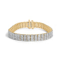 IGI Certified 14K Yellow Gold Plated Sterling Silver 10.0 Cttw Faint Brown Diamond 4 Row Tennis Bracelet