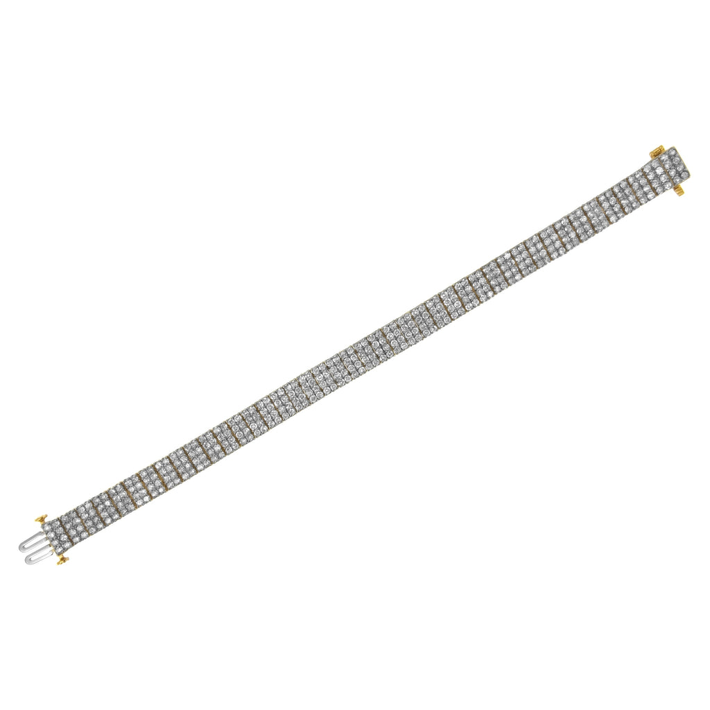 IGI Certified 14K Yellow Gold Plated Sterling Silver 10.0 Cttw Faint Brown Diamond 4 Row Tennis Bracelet