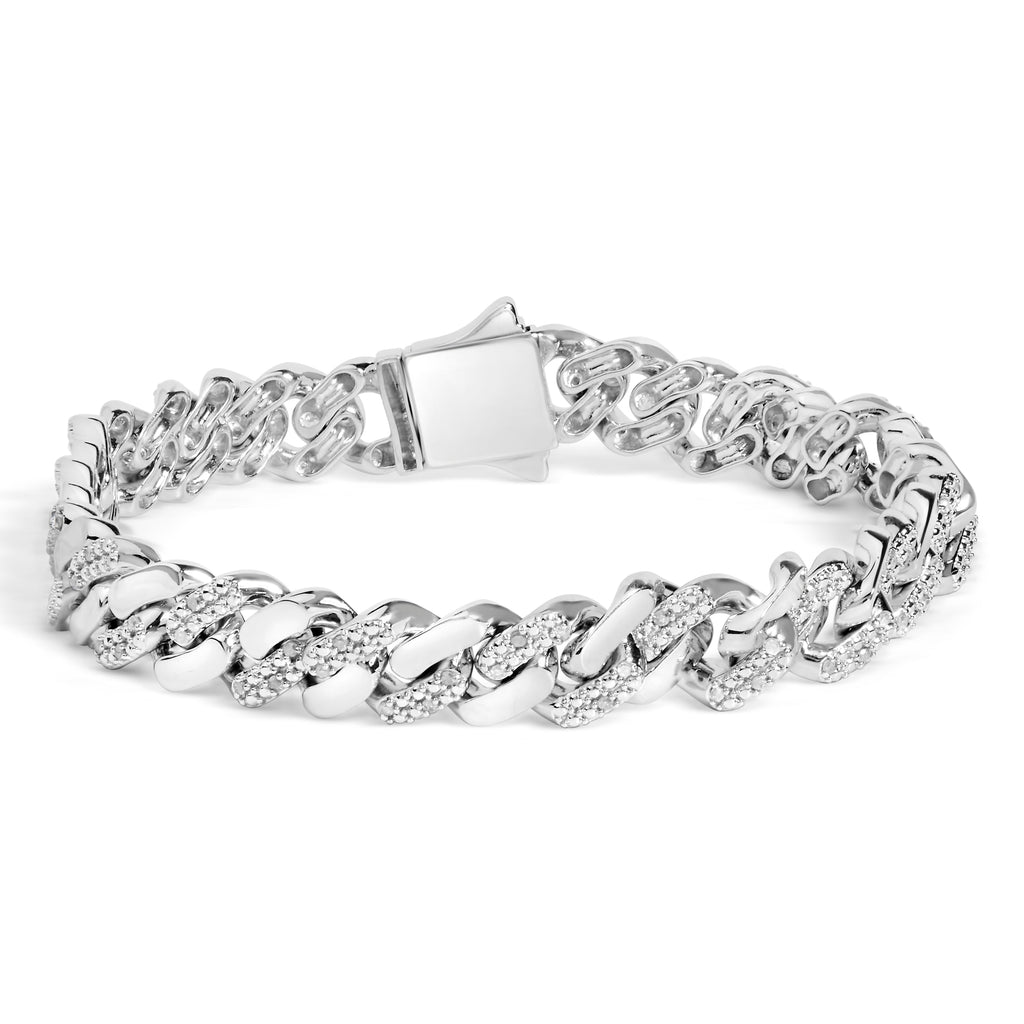 14K Yellow Gold Plated .925 Sterling Silver 1/2 Cttw Diamond Cuban Curb Chain Bracelet (I-J Color, I3 Clarity) - 8.5" Inches