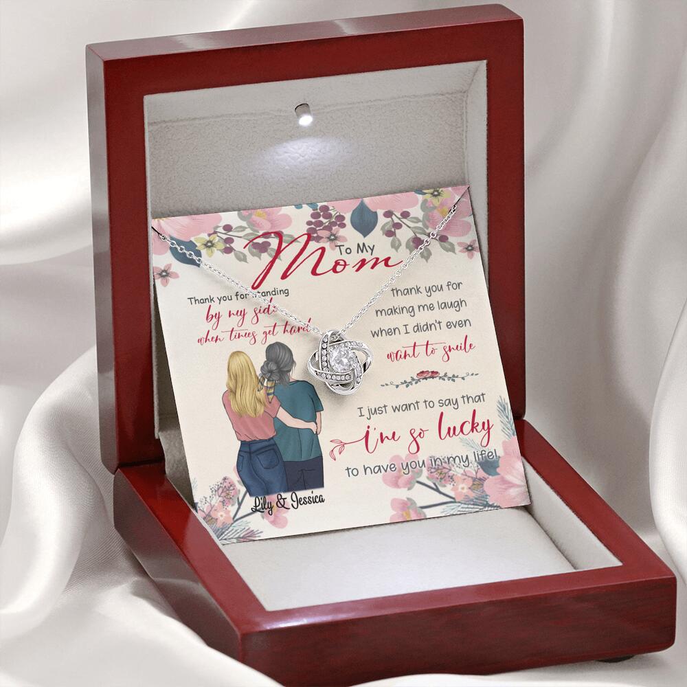 Personalized Message Card Love Knot Necklace Jewelry - Best Gift For Mother's Day - Thank you for standing by my side - IWJMRF