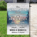 Personalized Camping Garden Flag - Gift For Couple, Camping Lovers - Our Campsite Rules Watch The Sunset
