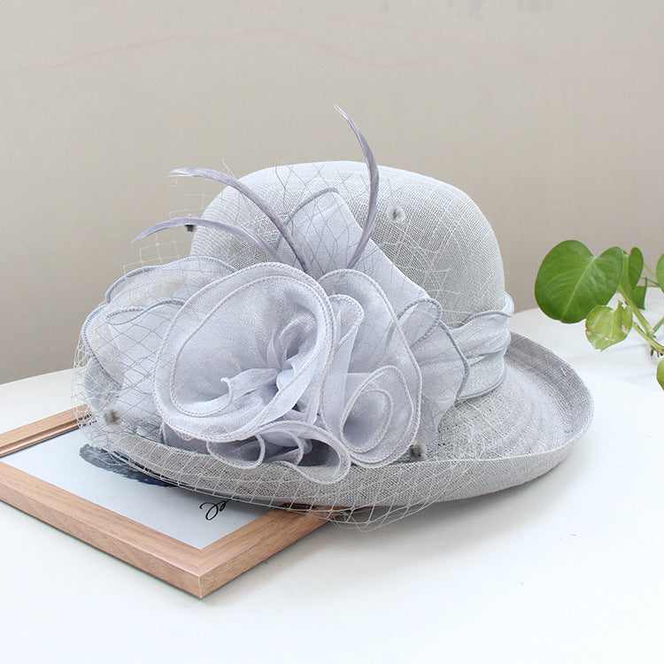 Banquet Flower Top Hat With Curled Brim Sun Hat