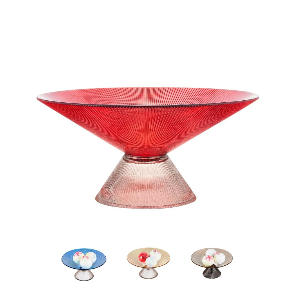 SPRINGBOW 10" Ruby Red Tempered Glass Fruit Bowl with Ripple Pedestal
