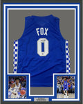 Framed Autographed/Signed De'Aaron Fox 35x39 Kentucky Blue College Basketball Jersey Beckett BAS COA