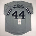Autographed/Signed Reggie Jackson New York Grey Baseball Jersey JSA COA