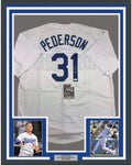Framed Autographed/Signed Joc Pederson 35x39 Los Angeles LA White Baseball Jersey JSA COA