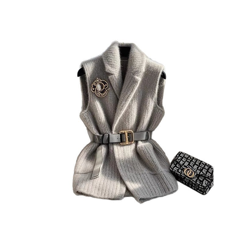 Women's Petite Layering Gray Thick Knitted Vest