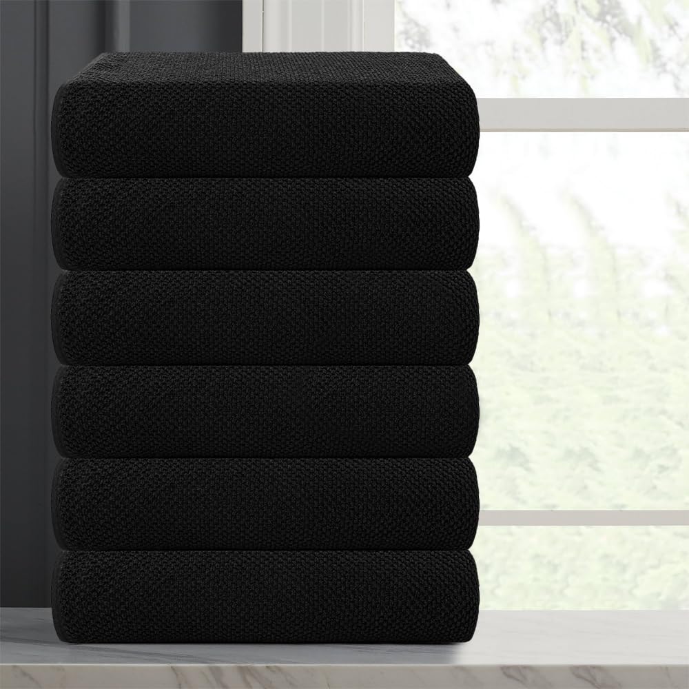 CASA COPENHAGEN Popcorn Textured Cotton Bath Towel Set Black 24x48 6pc