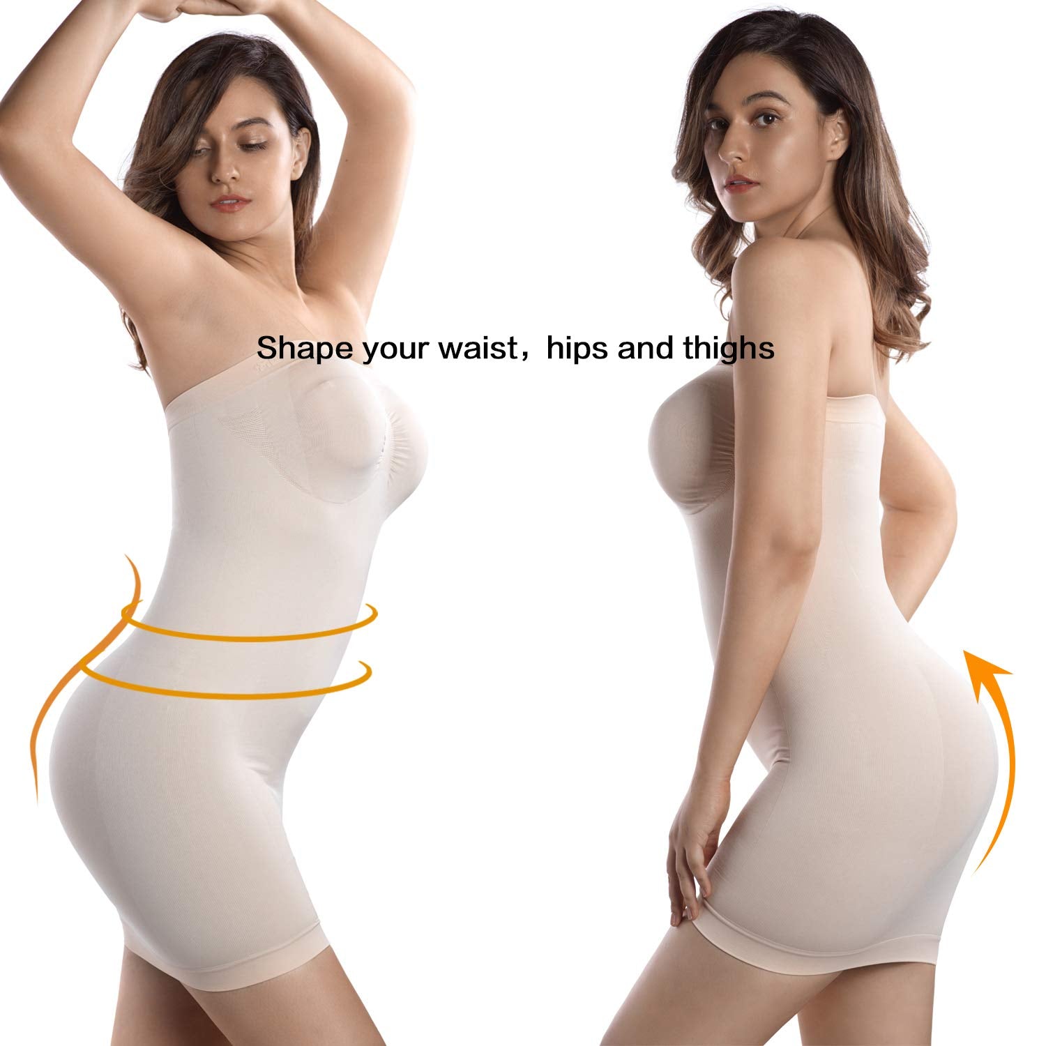 MD Women's Strapless Full Body Slip Shaper Seamless Nude Size Large
