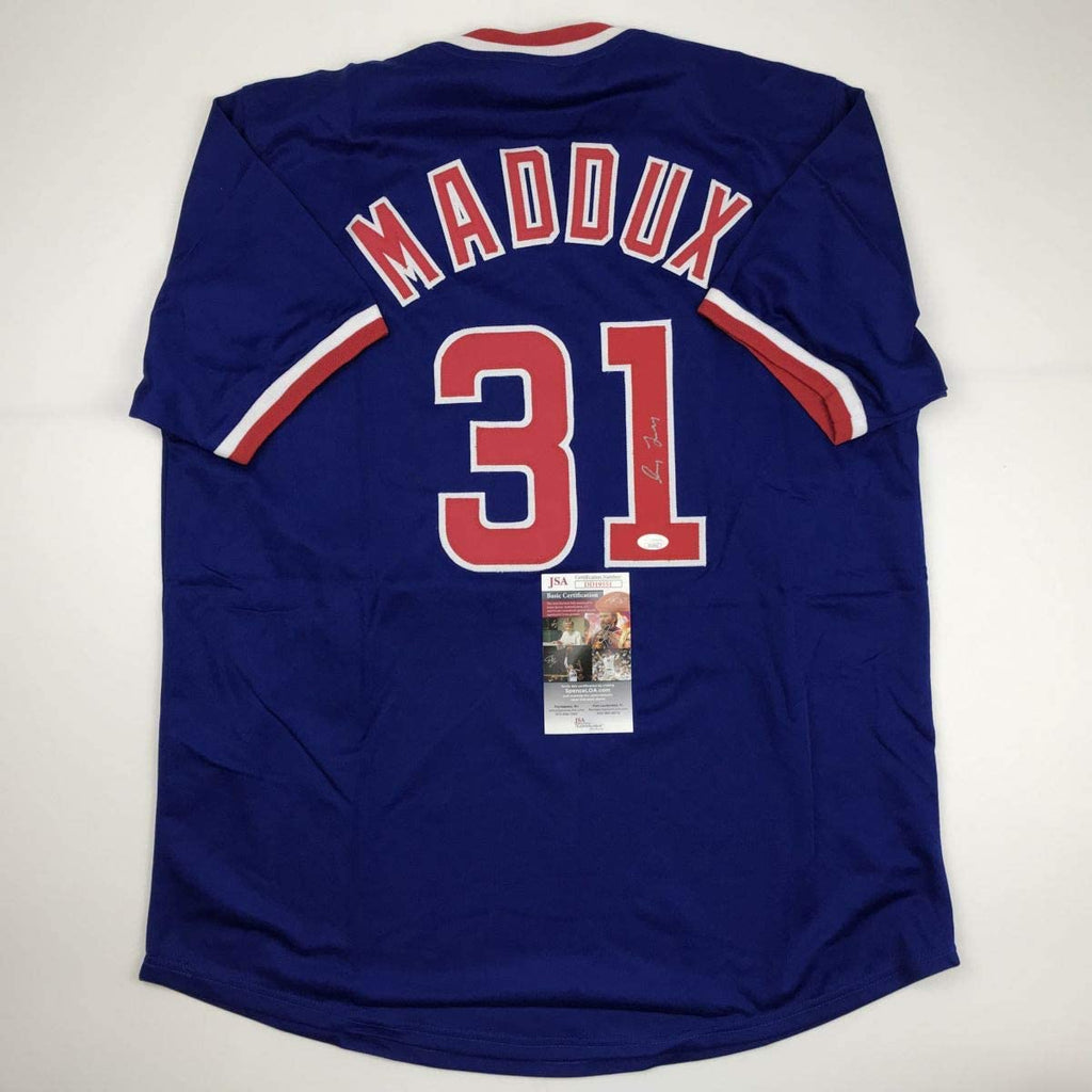 Autographed/Signed Greg Maddux Chicago Blue Baseball Jersey JSA COA