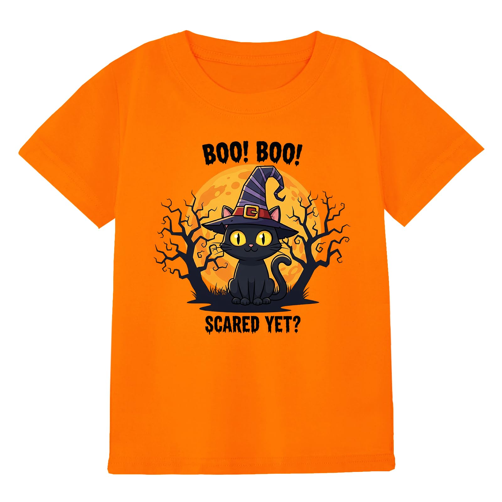 HELLO MEOW Halloween Boys T Shirt Orange Black Cat Size 4-5T