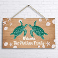 Personalized Turtle Family Door Sign - Couple/Parents With Up to 4 Baby Turtles - Gift Idea For Family - Welcome The Mathan Family