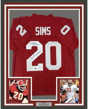 Framed Autographed/Signed Billy Sims 35x39 78 Heisman Oklahoma Maroon College Football Jersey Tristar COA Holo Only