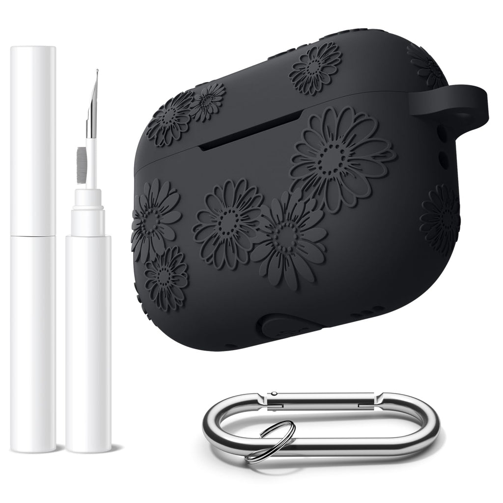 Adorve AirPods Pro 2 Silicone Case Flower Engraved Black Front LED Visible