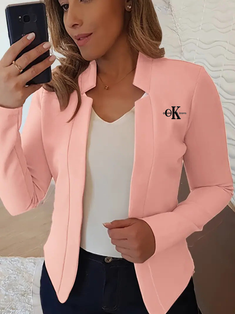 Womens Petite Blazer Cardigan Slim-Fit Long-Sleeve Coat