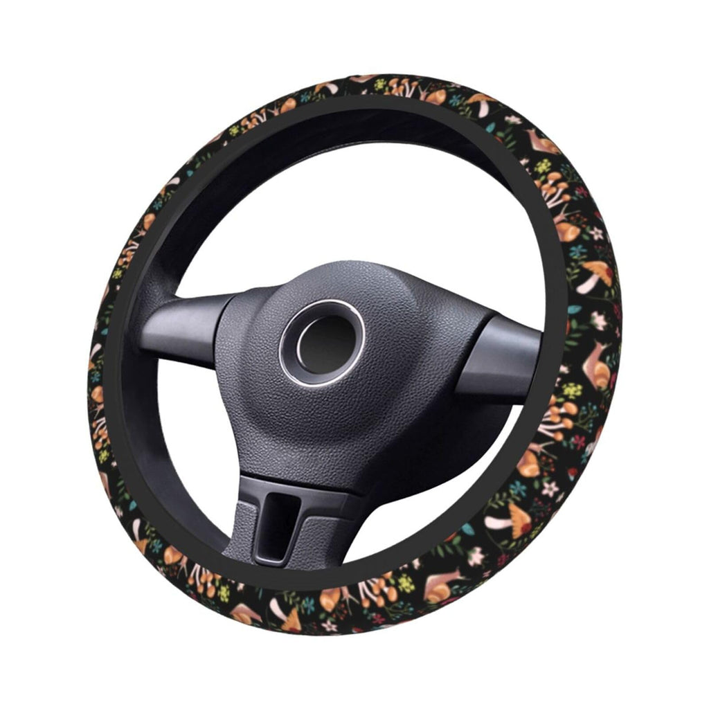 MINIOZE Mushroom Vintage Steering Wheel Cover 15 Inch Neoprene Black 1pc
