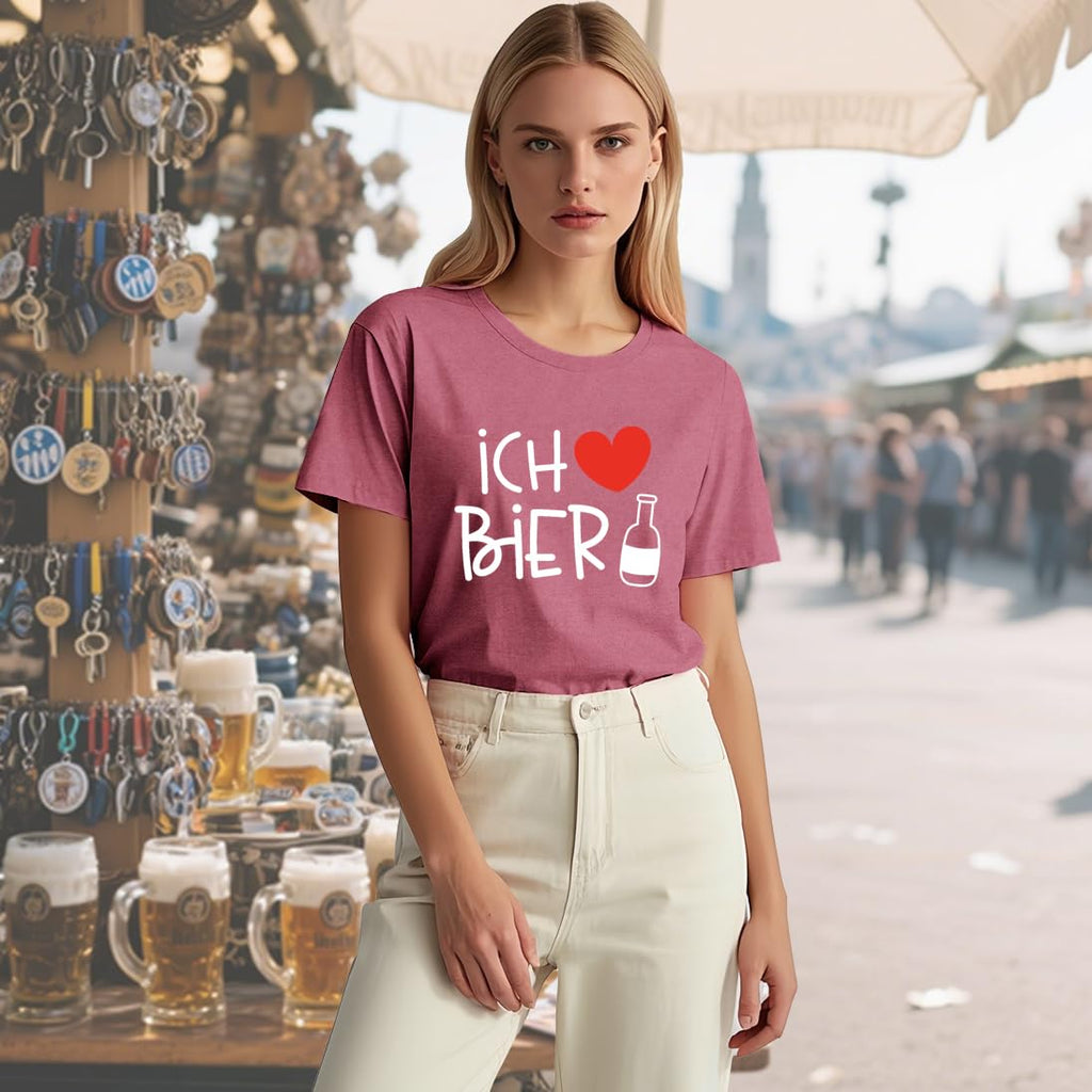 CQF Oktoberfest Women's Ich Liebe Bier T-Shirt Casual German Tee